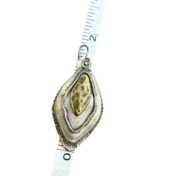 Silver Tone Contemporary Art Necklace Earrings Set Large Silver Tone Brass - Picture 10 of 10